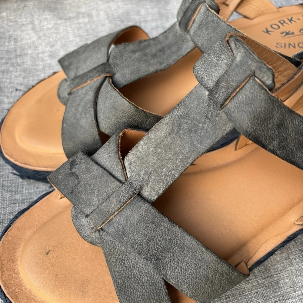 Kork-Ease Ande Sz 8 Espadrille Navy Leather Platform‎ Sandals Comfort